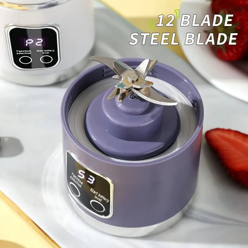 Portable USB Rechargeable Mini Blender & Juicer - 3 Modes, Digital Display, 12-Blade, 15.22oz, Easy Clean, Ideal for Travel - Fresh Juices Anywhere