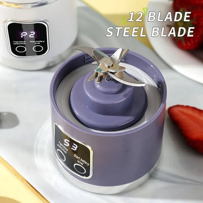 Portable USB Rechargeable Mini Blender & Juicer - 3 Modes, Digital Display, 12-Blade, 15.22oz, Easy Clean, Ideal for Travel - Fresh Juices Anywhere