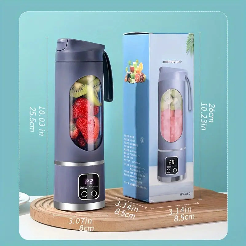 Portable USB Rechargeable Mini Blender & Juicer - 3 Modes, Digital Display, 12-Blade, 15.22oz, Easy Clean, Ideal for Travel - Fresh Juices Anywhere