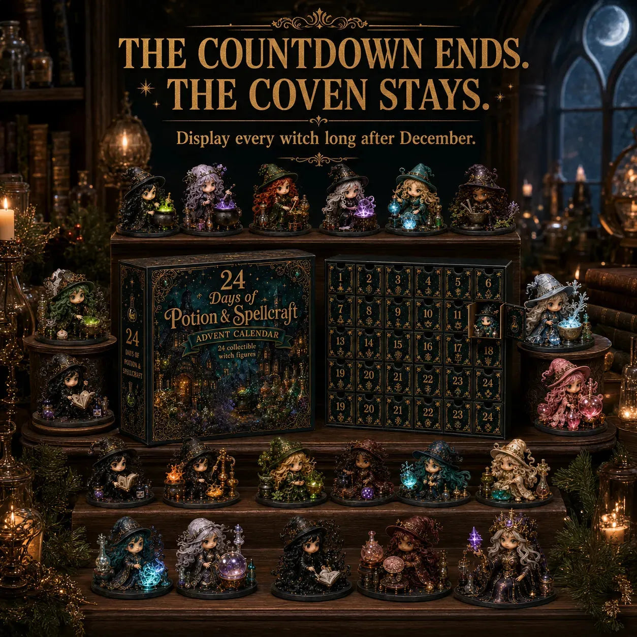 🔮 LAST DAY 49% OFF – 24 Days Of Witchy Surprises Advent Calendar | 24 Unique Collectible Witches with Magical Themes, Mini Figures & Fantasy Display Collection ✨