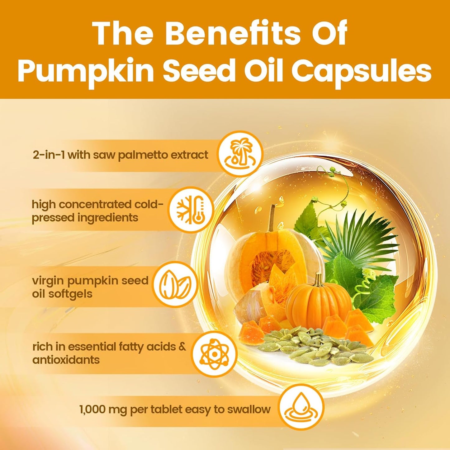Pumpkin Seed Oil & Saw Palmetto Supplement Cold Pressed, Pure Virgin Oil Softgels Hair Growth, Urinary, Bladder & Prostate Support Non-GMO 300 Count