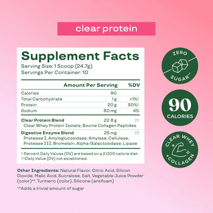 Bloom Nutrition Clear Protein - Clear Whey + Collagen Protein Blend | 20g Protein, 90 Calories, 0g Sugar, Light & uct Refreshing Fruity Drink | Protein for Women