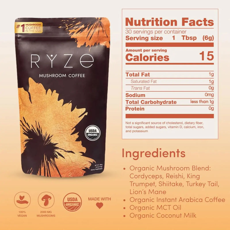 RYZE Organic Mushroom Coffee – Energy & Focus Adaptogenic Blend