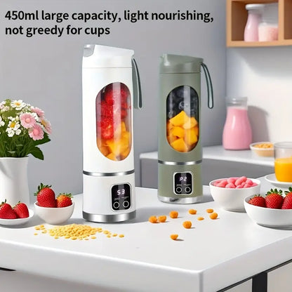 Portable USB Rechargeable Mini Blender & Juicer - 3 Modes, Digital Display, 12-Blade, 15.22oz, Easy Clean, Ideal for Travel - Fresh Juices Anywhere