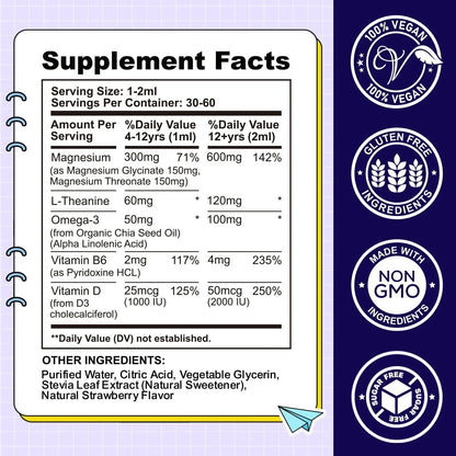 Kids Magnesium Liquid Drops-Magnesium Glycinate Liquid for Kids L-Threonate