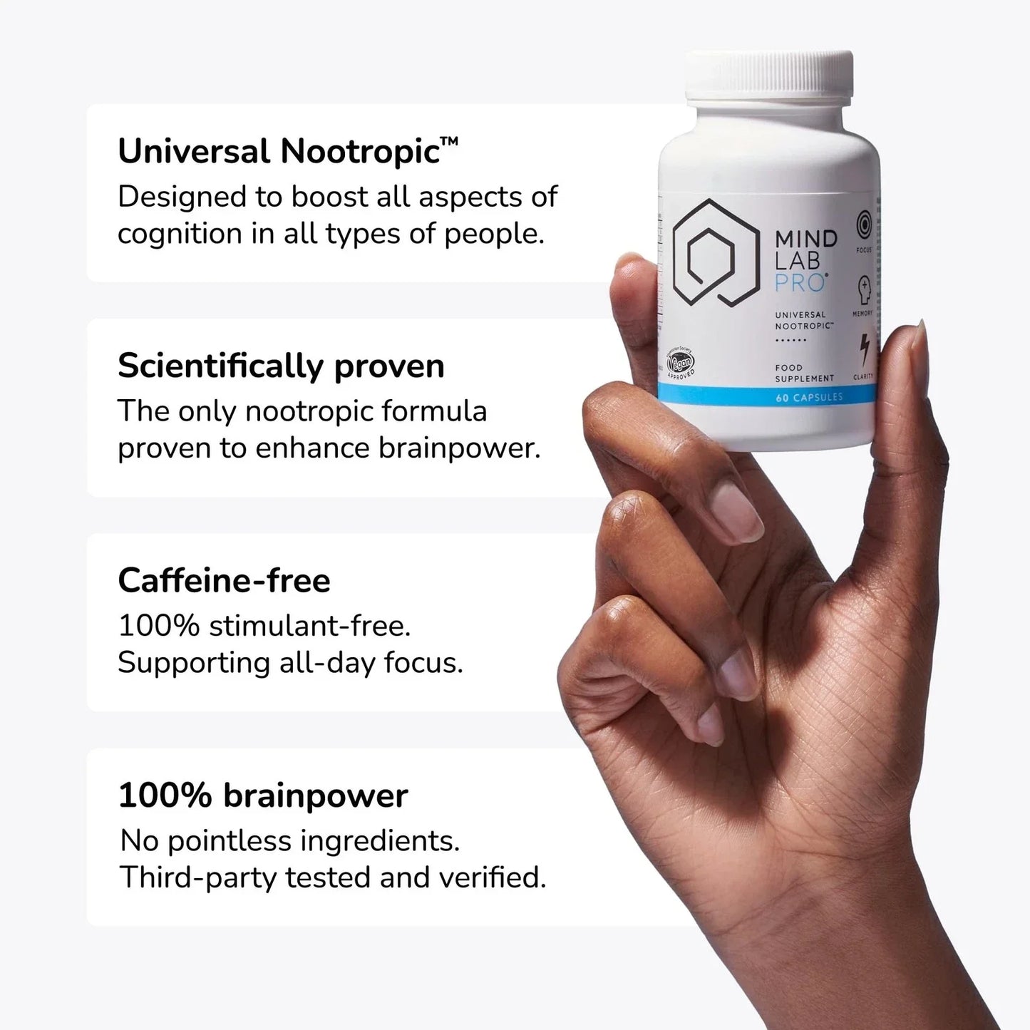 Nootropic Brain Booster Supplement 60 Count Plant Based Memory Vitamins Mind